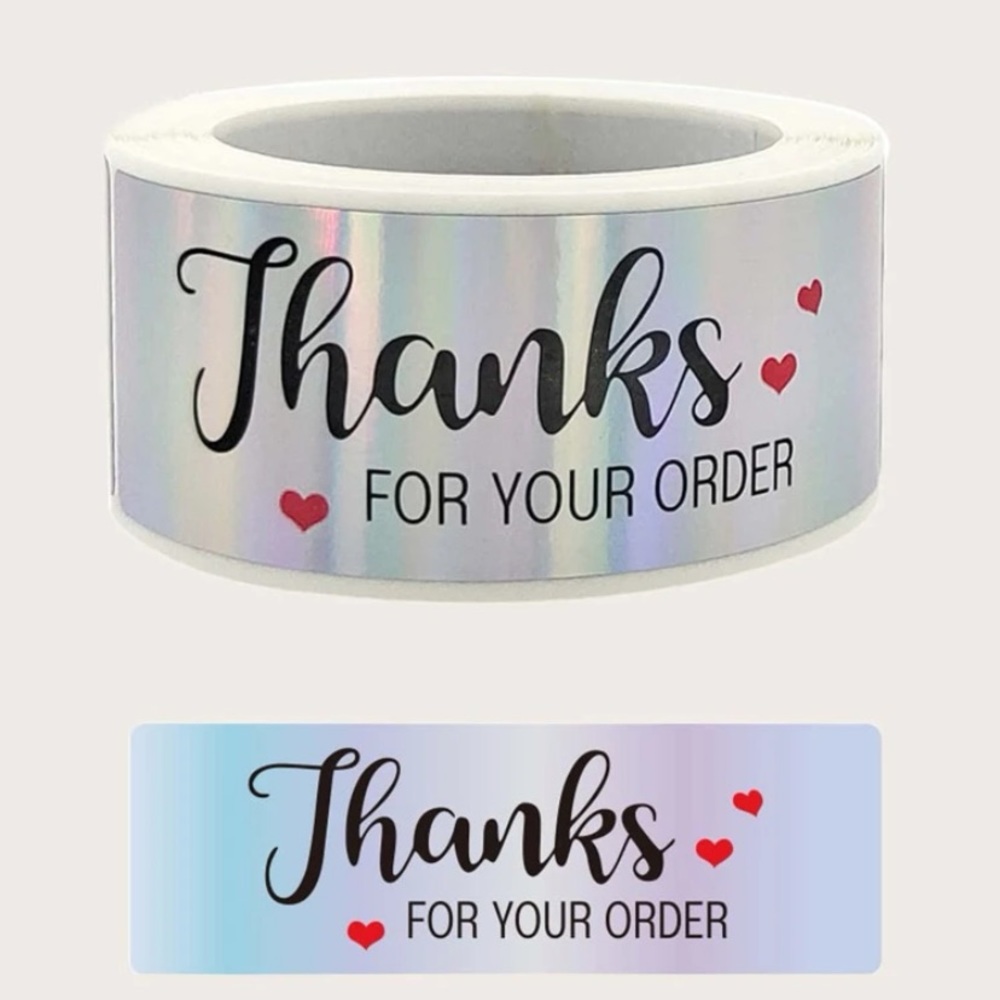 120 ct Metallic Thank you Label “Thanks for your order” Script & Hearts - Picture 3 of 6